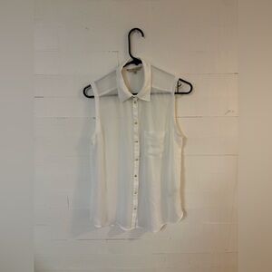 RW&CO Sheer Sleeveless Button Front Blouse White Size Medium Collared Top